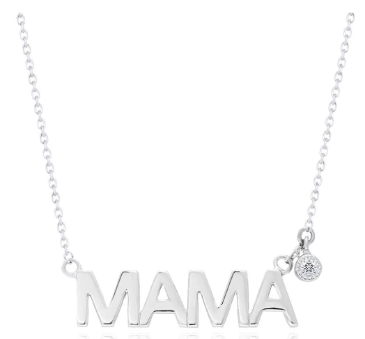 MAMA Diamond Pendant Necklace in 18K White Gold over Silver