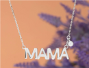 MAMA Diamond Pendant Necklace in 18K White Gold over Silver