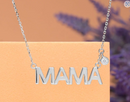 MAMA Diamond Pendant Necklace in 18K White Gold over Silver