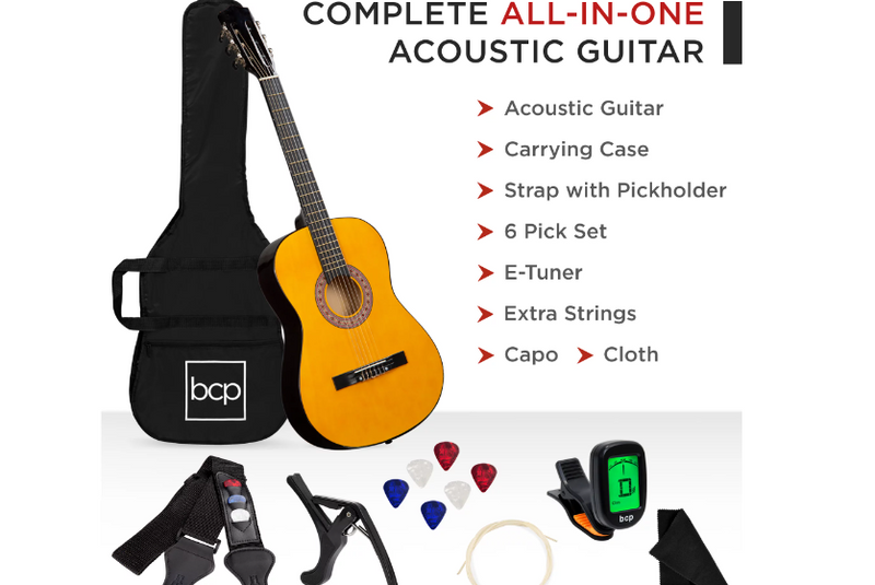 Best Choice Products 38in Beginner Acoustic Guitar Starter Kit w/ Gig Bag, Strap, Digital Tuner, Strings - Natural