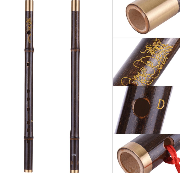 Professional Black Bamboo Dizi Flute Traditional Handmade Chinese Musical Woodwind Instrument Key of D Study Level