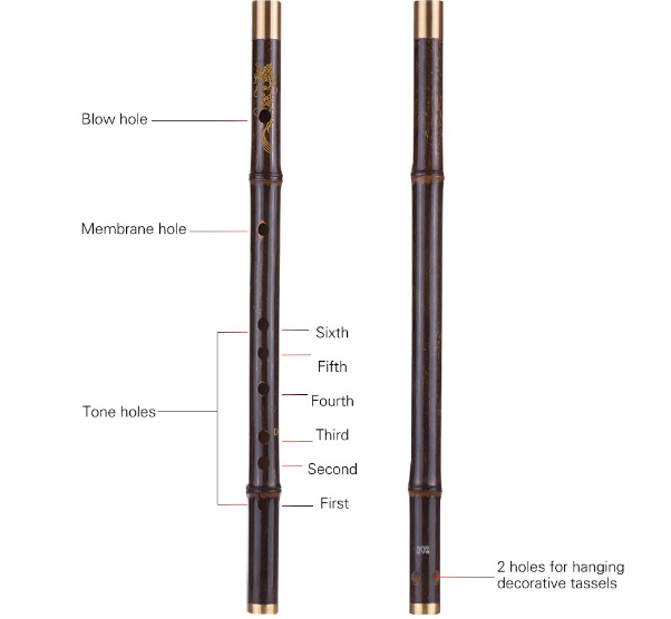 Professional Black Bamboo Dizi Flute Traditional Handmade Chinese Musical Woodwind Instrument Key of D Study Level