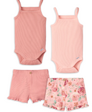 Modern Moments by Gerber Baby Girl Ribbed Bodysuits and Shorts Outfit Sets, 4-Piece, 0/3 -24 Months