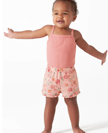 Modern Moments by Gerber Baby Girl Ribbed Bodysuits and Shorts Outfit Sets, 4-Piece, 0/3 -24 Months