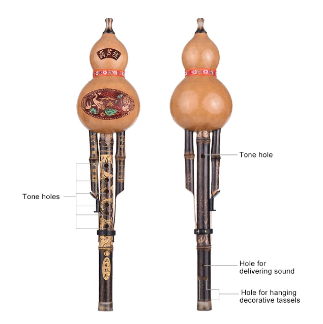 Cucerbet Instrument Chinese Handmade Black Bamboo Hulusi Gourd Cucurbit Flute Ethnic Music