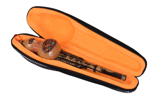 Chinese Handmade Black Bamboo Hulusi Gourd Cucurbit Flute Ethnic Musical Instrument Key of C with Case for Beginner Music Lovers