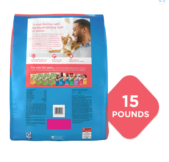 Purina Cat Chow High Protein Salmon Dry Cat Food, 15 lb Bagt