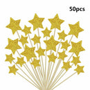 Set Of 50Pcs Twinkle Twinkle Little Star Cupcake Toppers Glitter Gold Party Cake Decorations