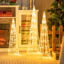 Set of 3 Pre-lit Christmas Cone Trees with Star Strings