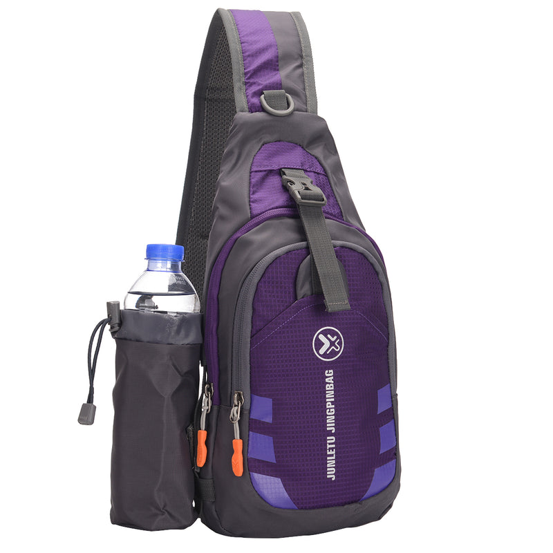 Sling Backpack Wear Resistant Shoulder Chest Pack Crossbody Bag with Detachable Water Bottle Holder Pouch for Hiking Travel (Purple)