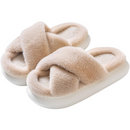 Slippers for Women Indoor, Women's Fuzzy Slippers, Cross Band Slippers Open Toe Slippers, Khaki