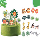 Sunbeauty 24 Pcs Jungle Decorations Woodland Animals Cake Green Decoration Safari Birthday Cake Topper