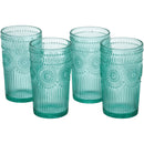 The Pioneer Woman Adeline 16-Ounce Teal Emboss Glass Tumblers, Set of 4