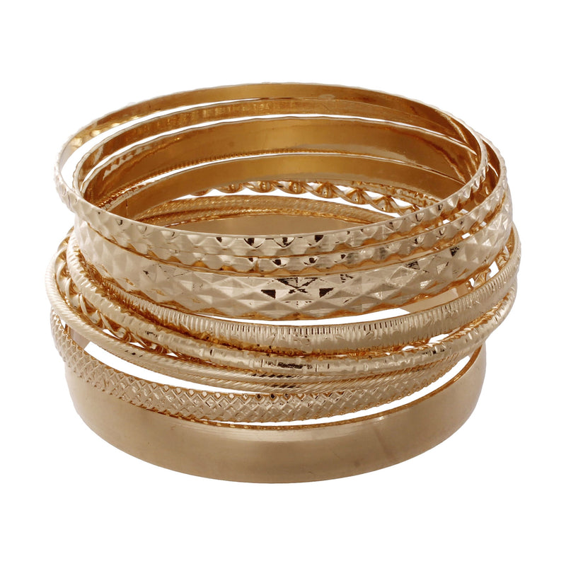Time and Tru Women's Gold Tone Bangle Bracelet Set, 10-Piece