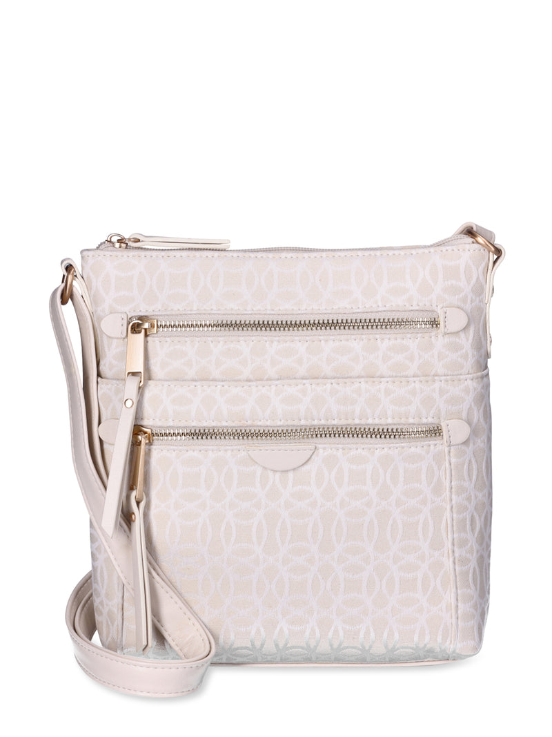 Time and Tru Women's Norah Crossbody Handbag, Almond Jacquard