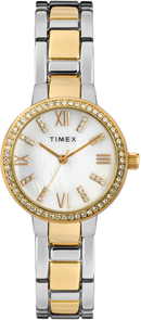 Timex Women's Dress Crystal 30mm Watch – Mother of Pearl Dial with Two-Tone Bracelet