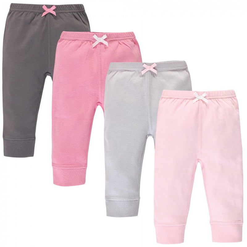 Touched by Nature Baby and Toddler Girl Organic Cotton Pants 4pk, Pink Gray Solid, 6-9 Months