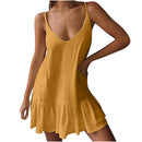 USSUMA Summer Dresses for Women Casual Solid Cami Flowy Tiered Short Mini Beach Party Sundresses Sleeveless Plus Dresses V Neck Sun Dress Wedding Guest