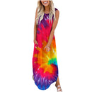 USSUMA Summer Dresses for Women Casual Tie-Dye Print Loose Boho Tunic Long Maxi Beach Party Sundresses