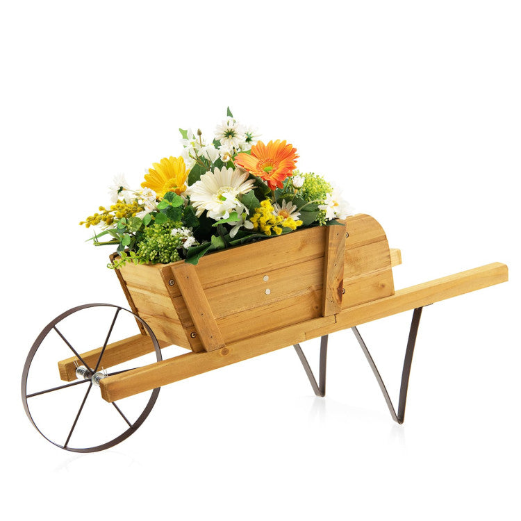 Wooden Wagon Planter with 9 Magnetic Accessories for Garden Yard