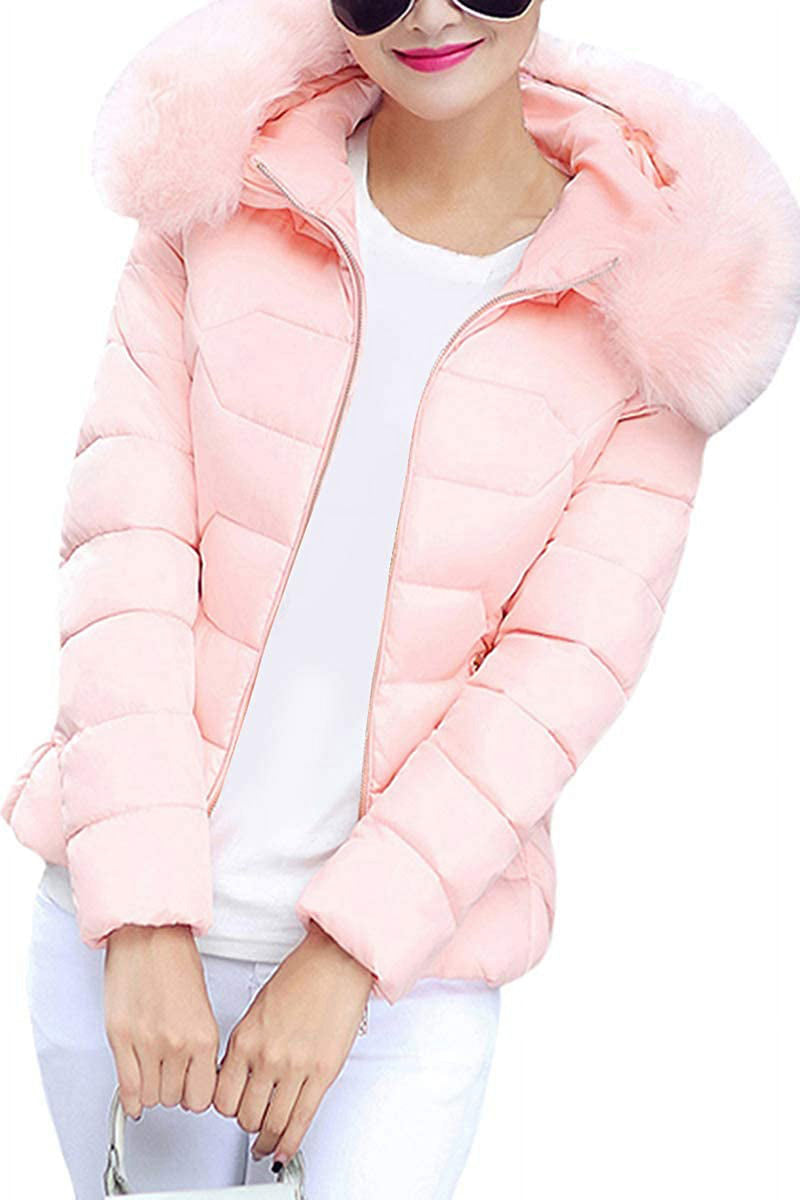 Women Winter Down Cotton Coat Quilted Parka Jacket with Faux Fur Hood