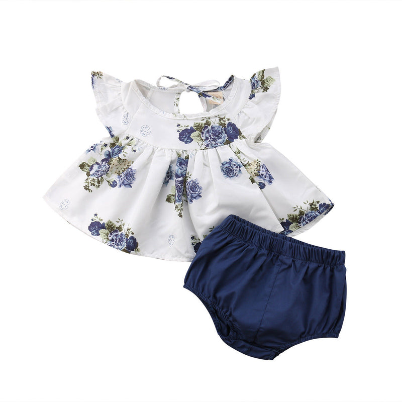 Zoiuytrg Newborn Infant Kids Baby Girl Floral Tops Short Sleeve Dress Shorts Pants Clothes Outfits