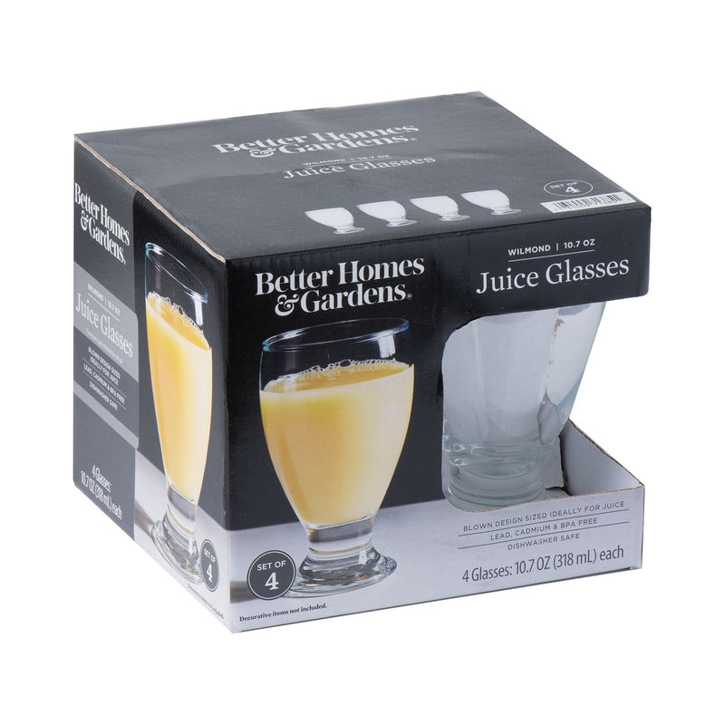 Better Homes & Gardens Wilmond Glass Juice Drinkware, 10.7 oz, Set of 4