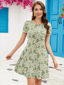 Chiclily Women's Summer Dresses Casual T Shirt Dresses Green Roses Large Short Sleeve Sundress with Pockets