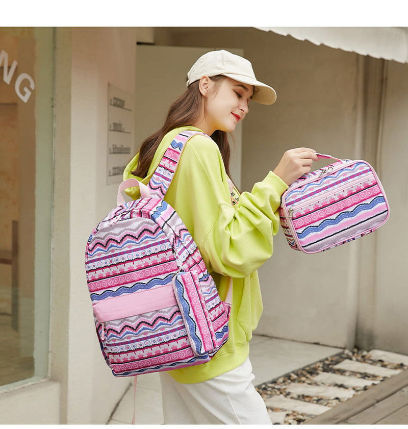 Backpack Set for Girls，School Bag ,Lunch Bag, Pencil Case,Pink Backpack