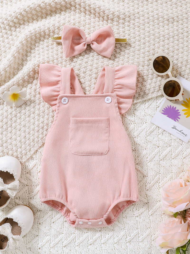 Baby Girl Clothes Infant Ruffle Flying Sleeve Corduroy Romper Bodysuit Overalls Outfits Headband