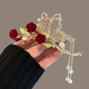 Shining Rhinestone Rose Flower Embellishment Large Hair Claw Hair Accessories