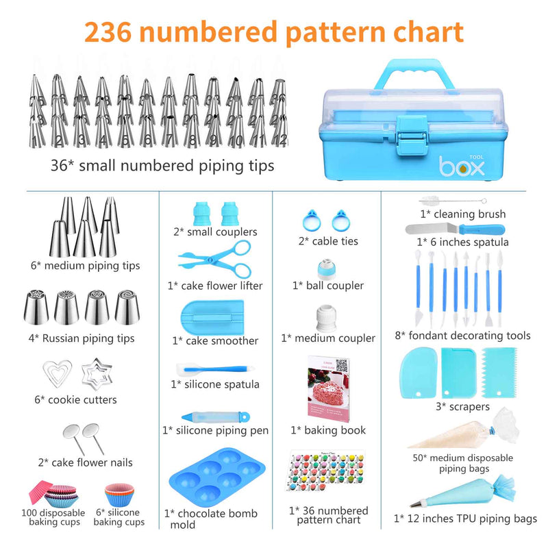 236 Pcs Cake Decorating Kit: Piping Bags & Tips Set with 42 Icing Tips Cake Decorating Supplies Baking Tools