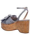 KATE SPADE NEW YORK Womens Blue Striped Adjustable Strap Bow Accent Julep Round Toe Wedge Buckle Slingback Sandal 9 B