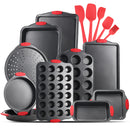 Nonstick Bakeware Set - 15 PC Baking Tray Set With Silicone Handles & Utensils - Baking Pans, Black