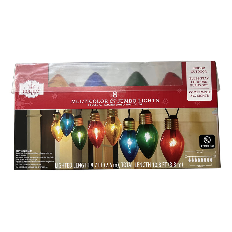 8-Count Jumbo Multi-Color C7 Christmas String Lights, 10.5 ft, by Holiday Time