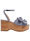 KATE SPADE NEW YORK Womens Blue Striped Adjustable Strap Bow Accent Julep Round Toe Wedge Buckle Slingback Sandal 9 B