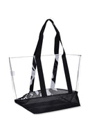 No Boundaries Women's Vinyl Beach Tote Bag with Mesh Bottom, Black