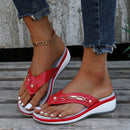 Lovskoo 2024 Women's Flip-Flops Slides with Arch-Support Sandals Fashion Casual Wedges Orthopedic Slippers Red