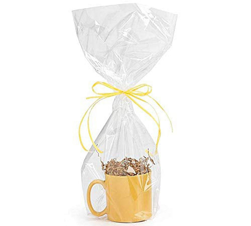 A1BakerySupplies Clear Cello Cellophane Bags Gift Basket Package Flat Gift Bags (9 In X 20 In)- 10 Pack