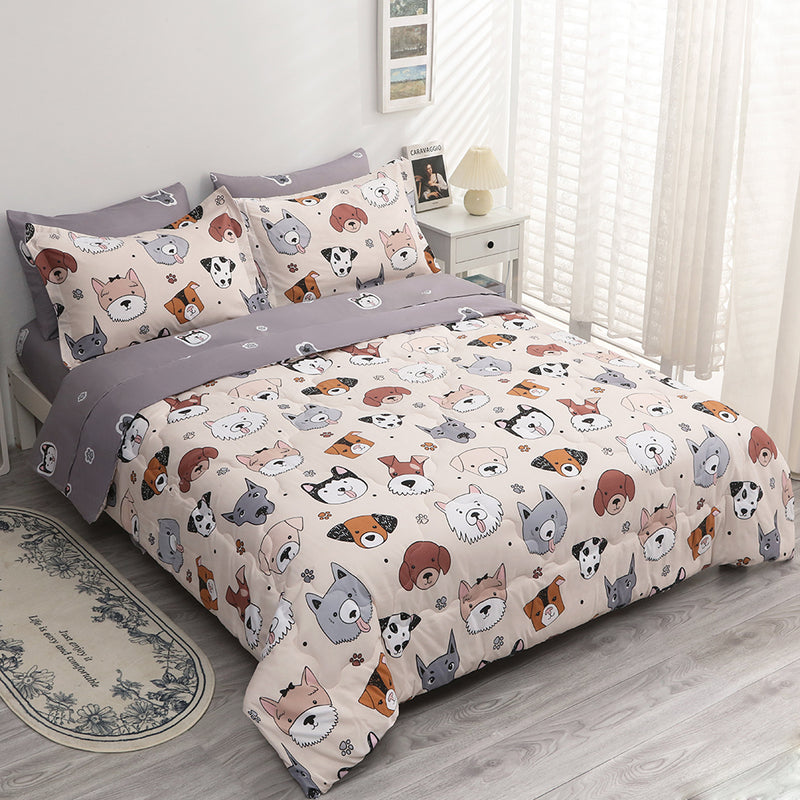 Gusuhome 7 Piece Kids Dog Comforter Full Size Cute Animal Dog Bedding Set