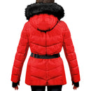 London Fog Women's Belted Puffer Jacket with Removable Faux Fur Hood (Red, S)