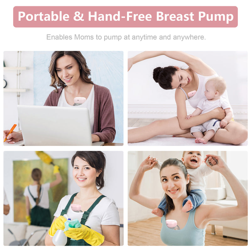 Besunny Hands Free Breast Pump Wearable Electric Breast Pump 3 Mode 10 Level Low Noise, 2 Pack Pink