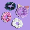 Enchante Accessories Girls' Sequin & Faux Fur Cat Ear Hair Scrunchie Hair Ties, 4 Count