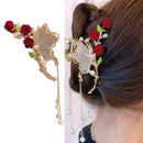 Shining Rhinestone Rose Flower Embellishment Large Hair Claw Hair Accessories