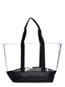 No Boundaries Women's Vinyl Beach Tote Bag with Mesh Bottom, Black