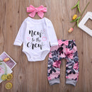 Newborn Infant Baby Girl Clothes Tops Romper Flower Pants 3PCS Outfits Set White 0-3 Months
