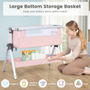 Baby Bedside Bassinet with Storage Basket and Wheels