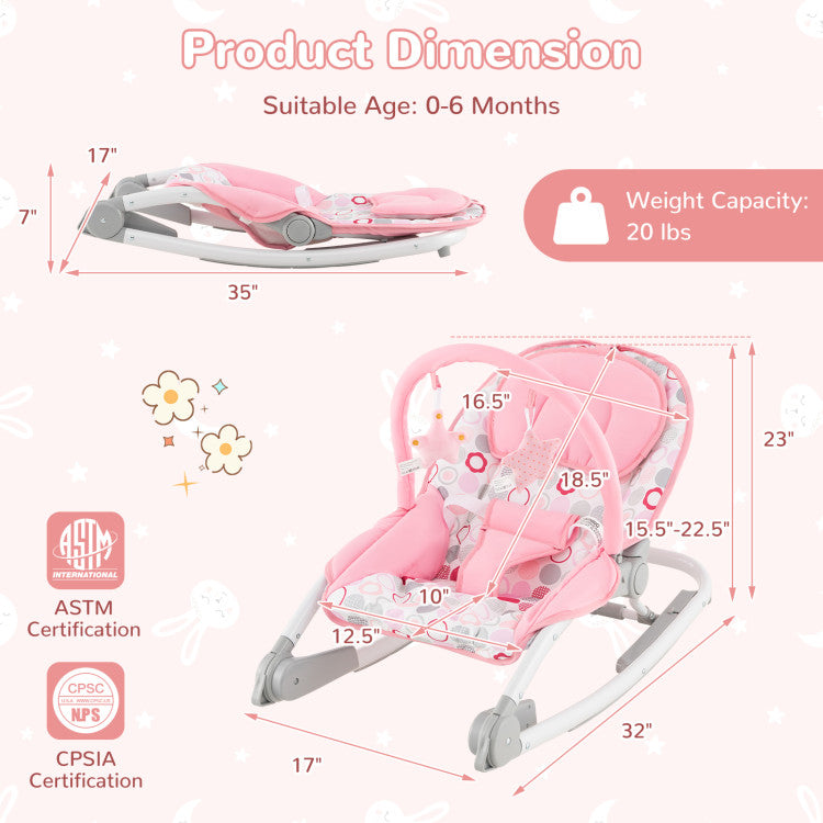 2-in-1 Baby Bouncer with 3-Level Adjustable Backrest