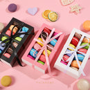 PACKHOME 15 Pack Macaron Boxes for 12, White Macaron Packaging Boxes with Window and Ribbon, 7.2×4×1.9 inches