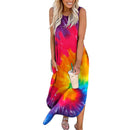 USSUMA Summer Dresses for Women Casual Tie-Dye Print Loose Boho Tunic Long Maxi Beach Party Sundresses